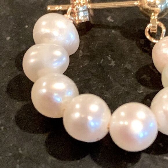 Genuine Freshwater White Pearl Huggie Hoop Earrings 18k Gold Plate, Gift Ready - Picture 4 of 9